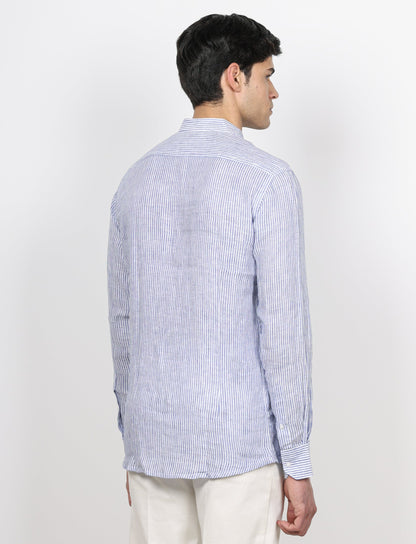 Camicia in lino collo alla coreana a righe