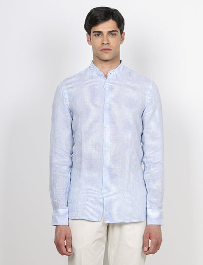 Camicia in lino collo alla coreana a righe