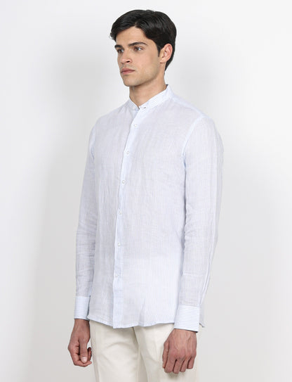 Camicia in lino collo alla coreana a righe