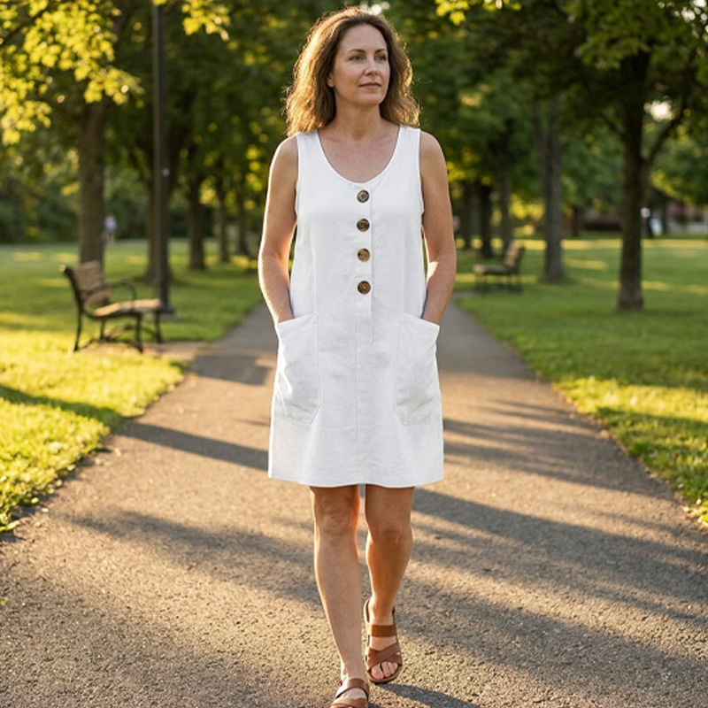 👗Einfarbiges, ärmelloses Baumwoll-Leinen-Kleid mit U-Ausschnitt für Damen
