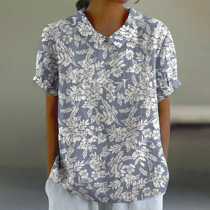 2025 Blusa de verano para mujer, camiseta informal de manga corta con estampado, blusa con cuello de solapa, blusas con botones de tendencia a la moda para mujer