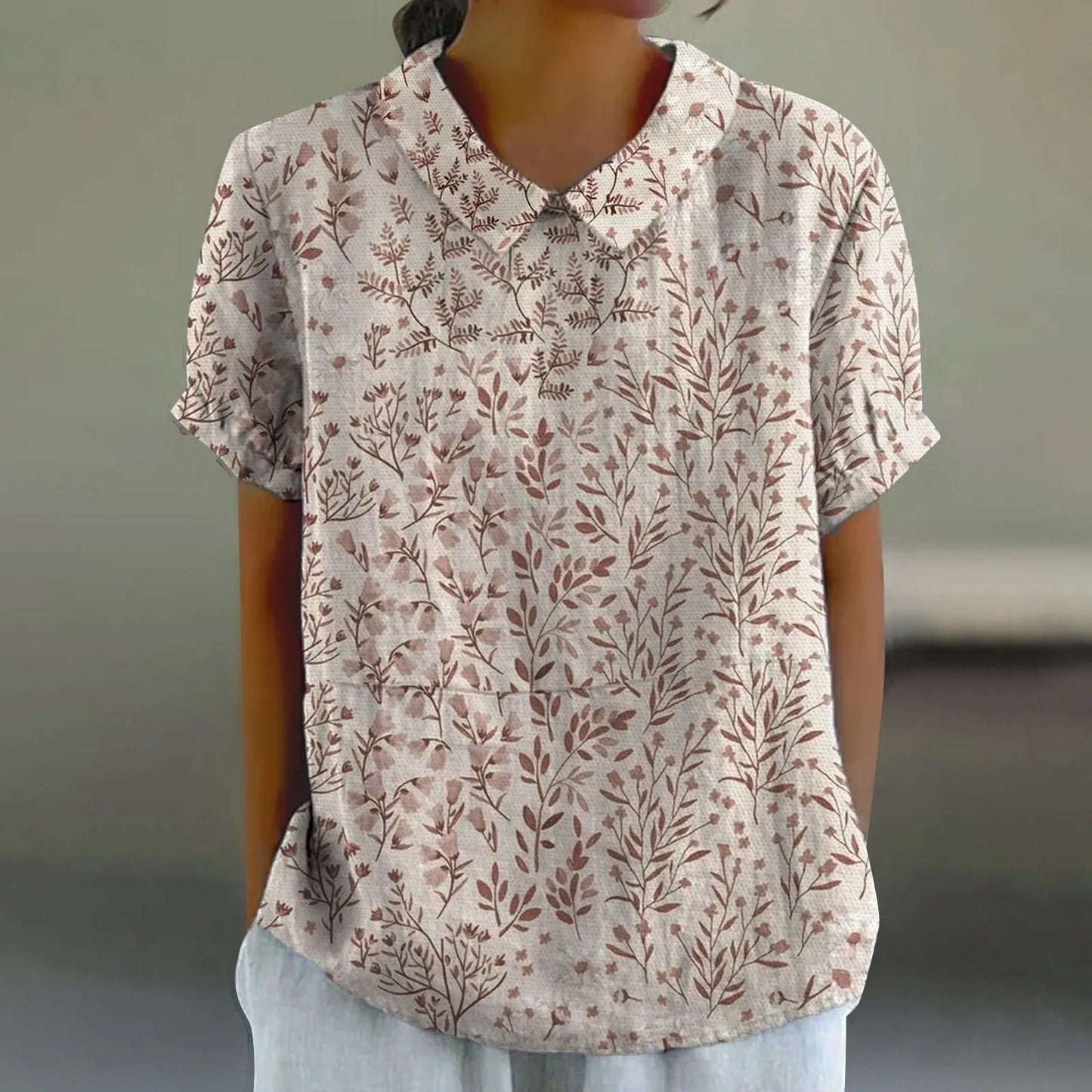 2025 Blusa de verano para mujer, camiseta informal de manga corta con estampado, blusa con cuello de solapa, blusas con botones de tendencia a la moda para mujer