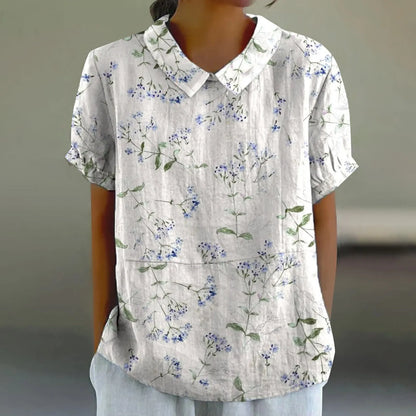 2025 Blusa de verano para mujer, camiseta informal de manga corta con estampado, blusa con cuello de solapa, blusas con botones de tendencia a la moda para mujer