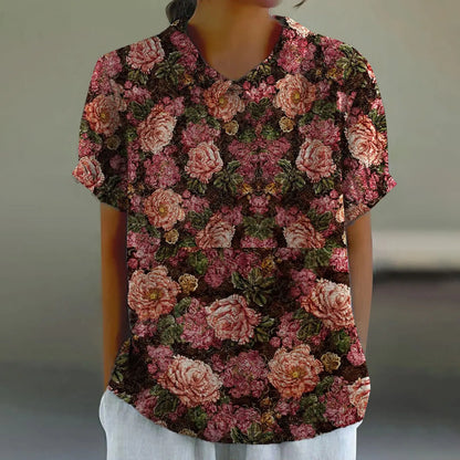 2025 Blusa de verano para mujer, camiseta informal de manga corta con estampado, blusa con cuello de solapa, blusas con botones de tendencia a la moda para mujer