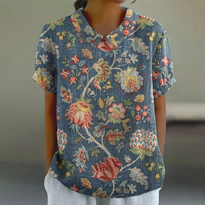 2025 Blusa de verano para mujer, camiseta informal de manga corta con estampado, blusa con cuello de solapa, blusas con botones de tendencia a la moda para mujer