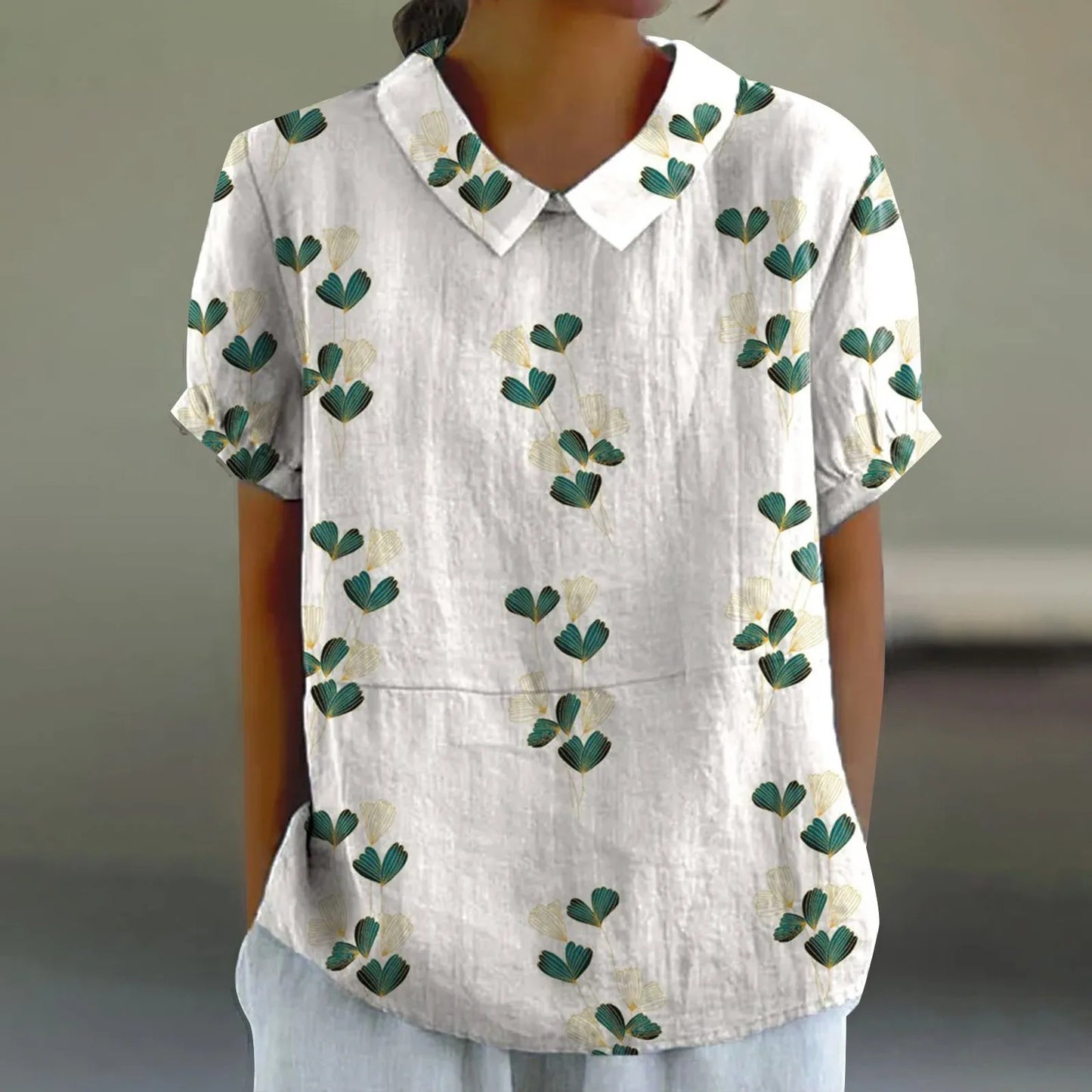 2025 Blusa de verano para mujer, camiseta informal de manga corta con estampado, blusa con cuello de solapa, blusas con botones de tendencia a la moda para mujer