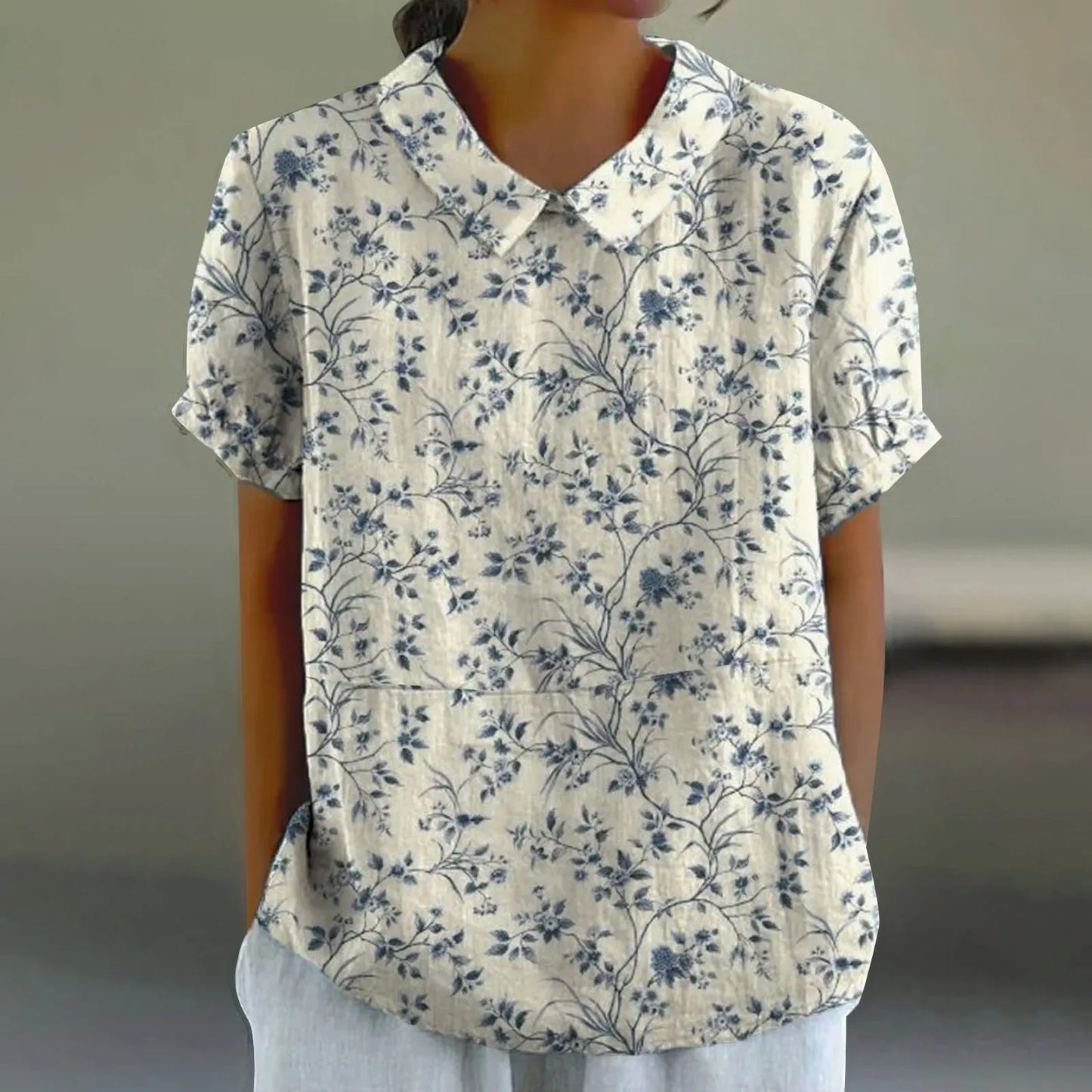 2025 Blusa de verano para mujer, camiseta informal de manga corta con estampado, blusa con cuello de solapa, blusas con botones de tendencia a la moda para mujer