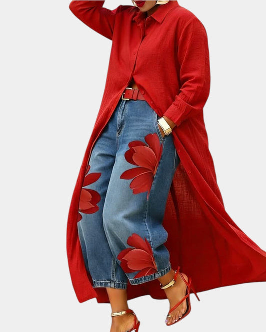 Céliane | Conjunto de vestido y pantalón vaquero ancho